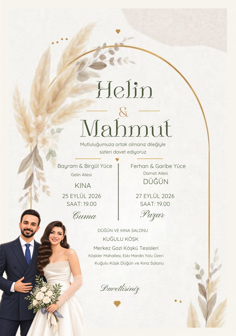 Boho düğün davetiyesi örneği